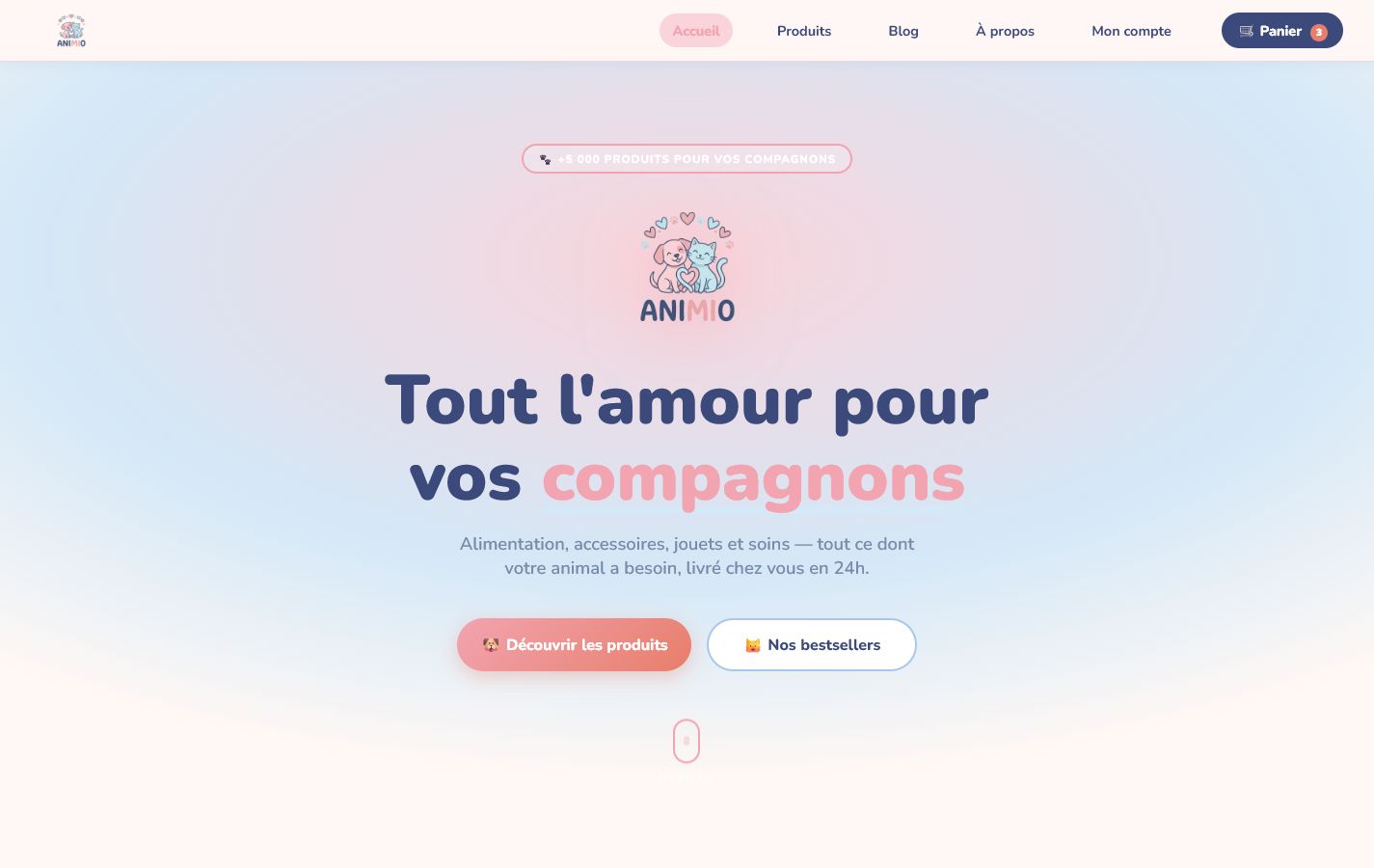 Page d'accueil de la boutique Animio