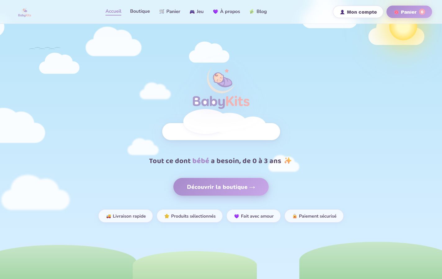 Page d'accueil de la boutique BabyKits