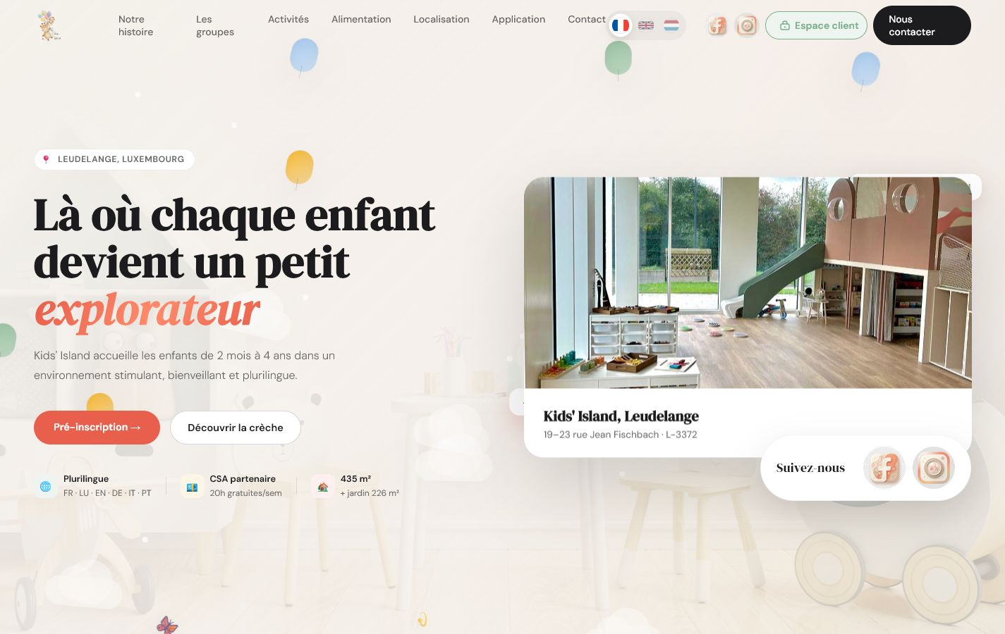 Page d'accueil de la crèche Kids' Island